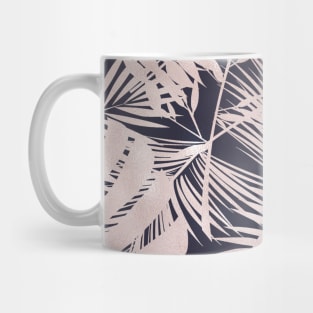 Navy Blue Pink Shimmer Palm Leaves Mug